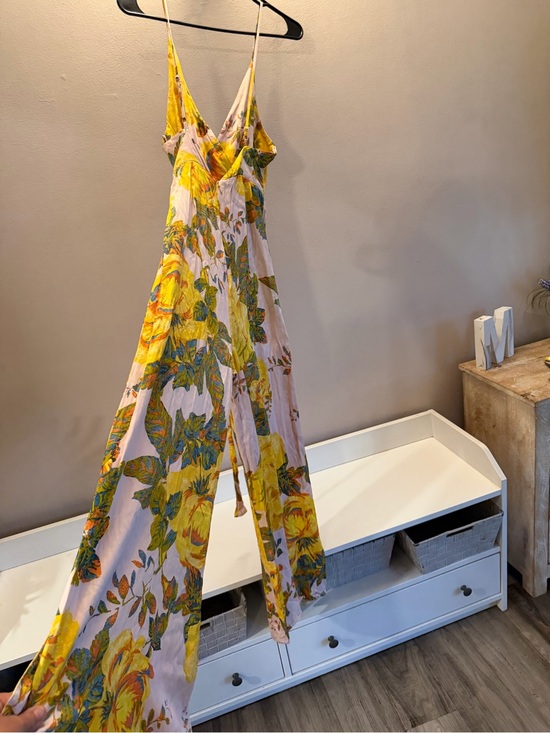 Free People Pants - Free People Pink Yellow Floral Wrap Wide Leg Jumpsuit Size 2 Sleeveless V-Neck